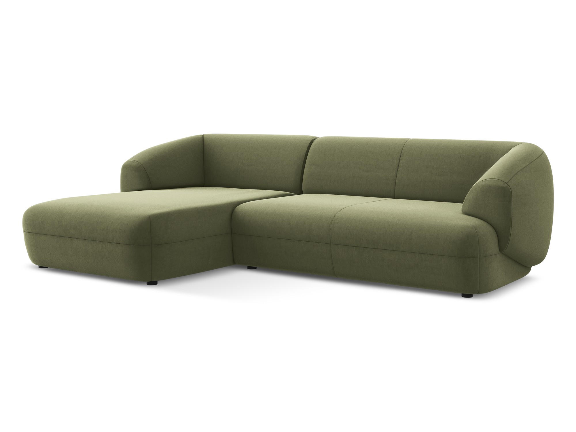 ECKSOFA Links Samt Stoff Grün - Schwarz/Olivgrün, Kunststoff/Textil (156/280cm) - Makamii