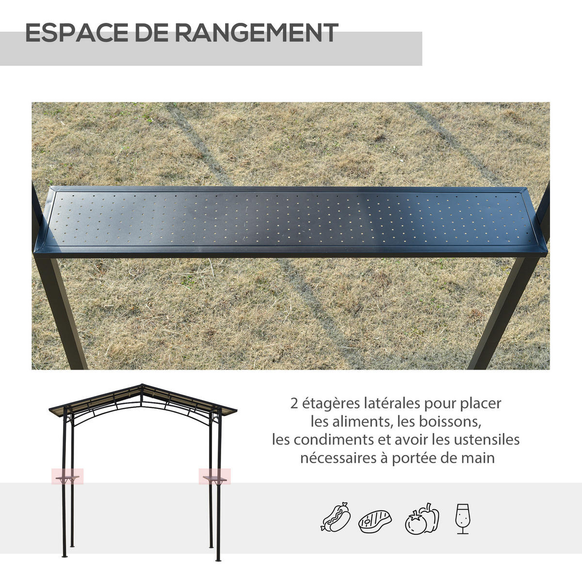 PAVILION DE-12562 2,5/1,5 m mit 2 Ablagen Schwarz - Schwarz, Metall (149/230/246cm) - ComfortXL