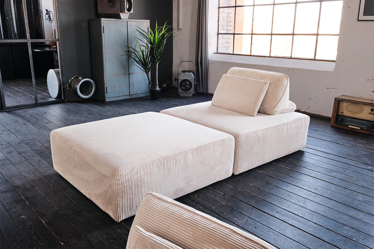 MODULSOFA WIOLO SOFT 2 MODULE 2 KISSEN Cremeweiß Cord - Creme/Schwarz, Kunststoff/Textil (222/84/111cm) - KAWOLA