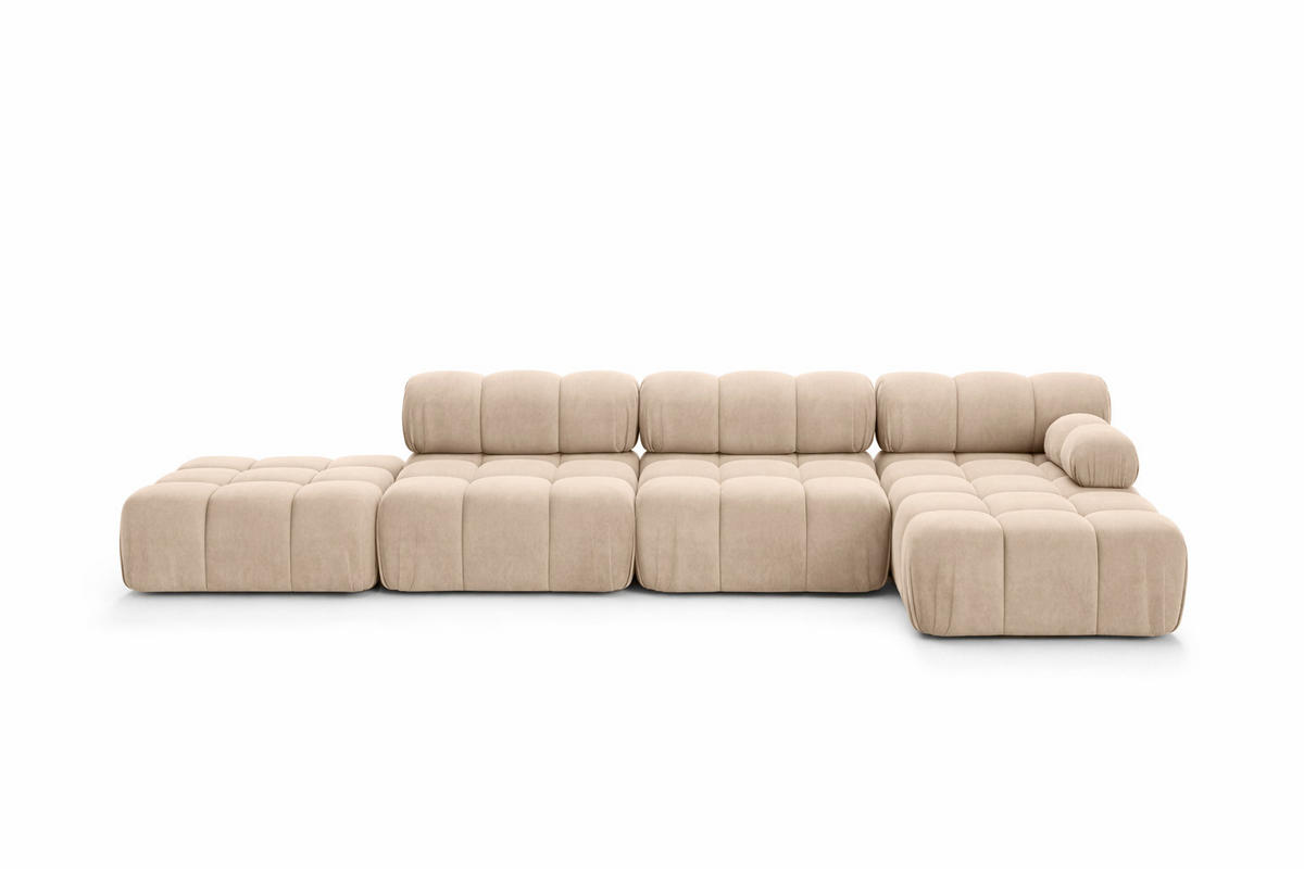 ECKSOFA L-Form XL, Stoff Velours Salvador, Beige, Rechts, Selia L XL - Beige, Holz (380/160cm) - Kaiser Möbel