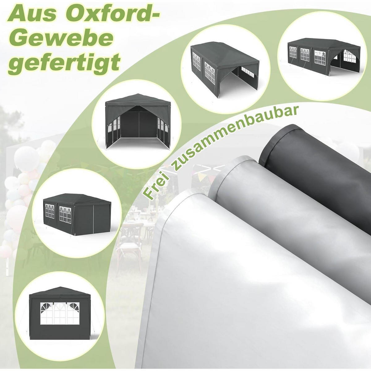 GARTENPAVILLON 300 x 300 cm Anthrazit Wasserdicht mit 4 Seitenwänden - Anthrazit, Textil (300/260/300cm)