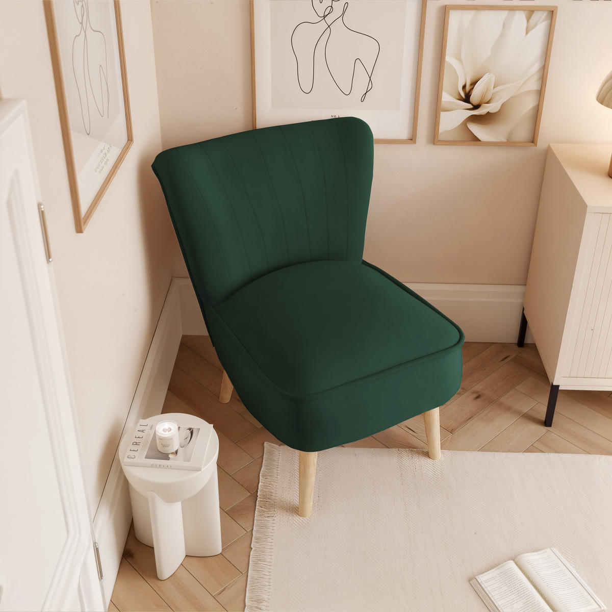 SESSEL DANTE 67/76/76 cm, Samtstoff Grün - Buchefarben/Grün, Holz/Textil (67/76/76cm) - Idohome