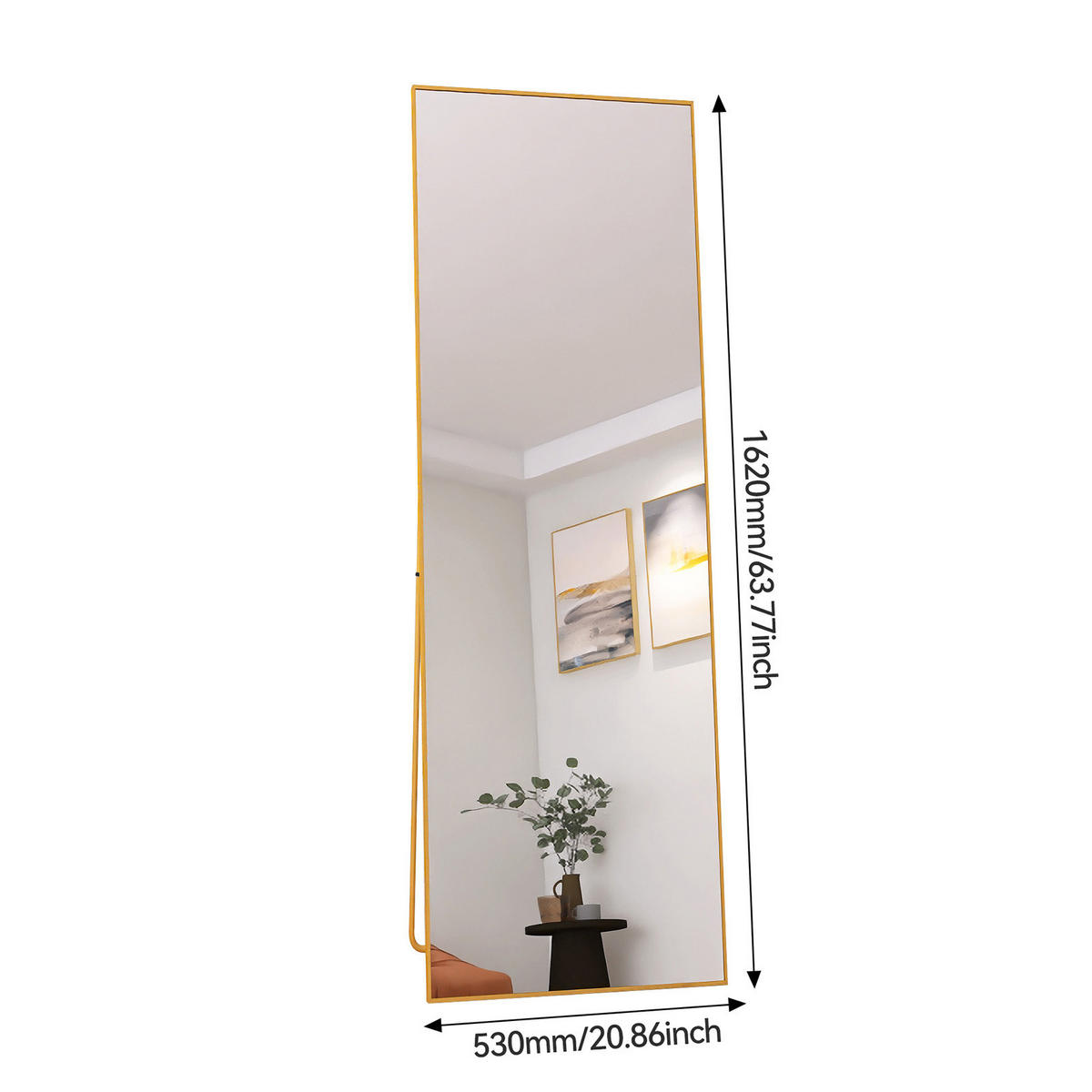 STANDSPIEGEL Ganzkörperspiegel,162 × 53 cm, freistehend oder zur Wandmontage geeignet,goldfarben, Aluminiumlegierung - Goldfarben, Glas (53/162/3cm) - WoodenAura