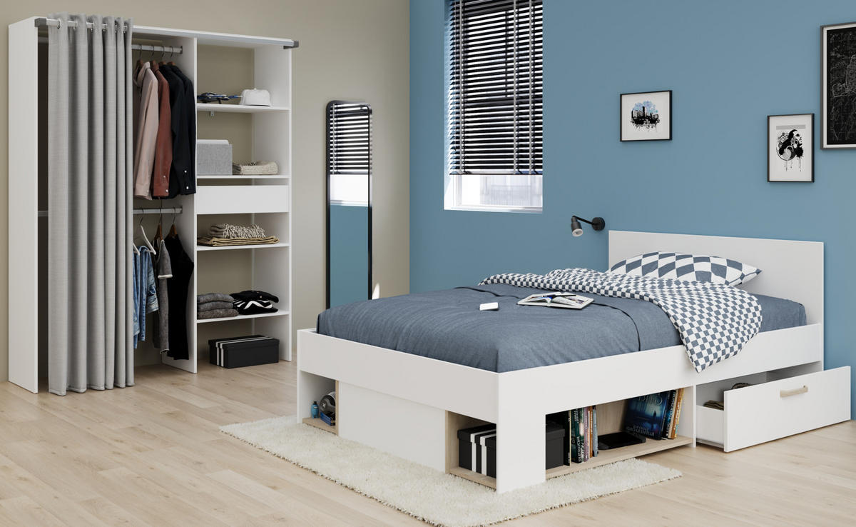 KINDERZIMMER-SET 2-teilig weiß, Eiche, Jugendzimmer mit Stauraumbett - Eichefarben/Weiß, Holzwerkstoff/Kunststoff (143/182/204cm) - Parisot Meuble