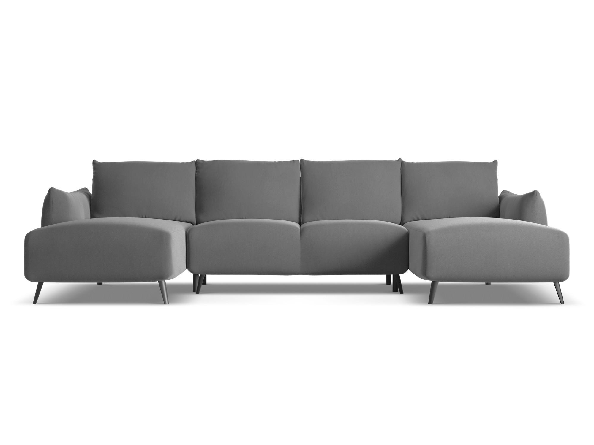 WOHNLANDSCHAFT Samt Stoff Grau - Schwarz/Grau, Textil/Metall (317/86/162cm) - Makamii