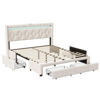 POLSTERBETT 140x200 cm, Beige, LED-Beleuchtung und 4 Schubladen - Beige, Textil/Metall (140/200cm)