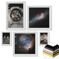 WANDBILDER 5er-Set - 50x50 cm & 20x30 cm & 40x60 cm Weißer Rahmen - Astronauten landen auf dem Mond - Weiß, Kunststoff (40/60cm) - ArtPrintCave