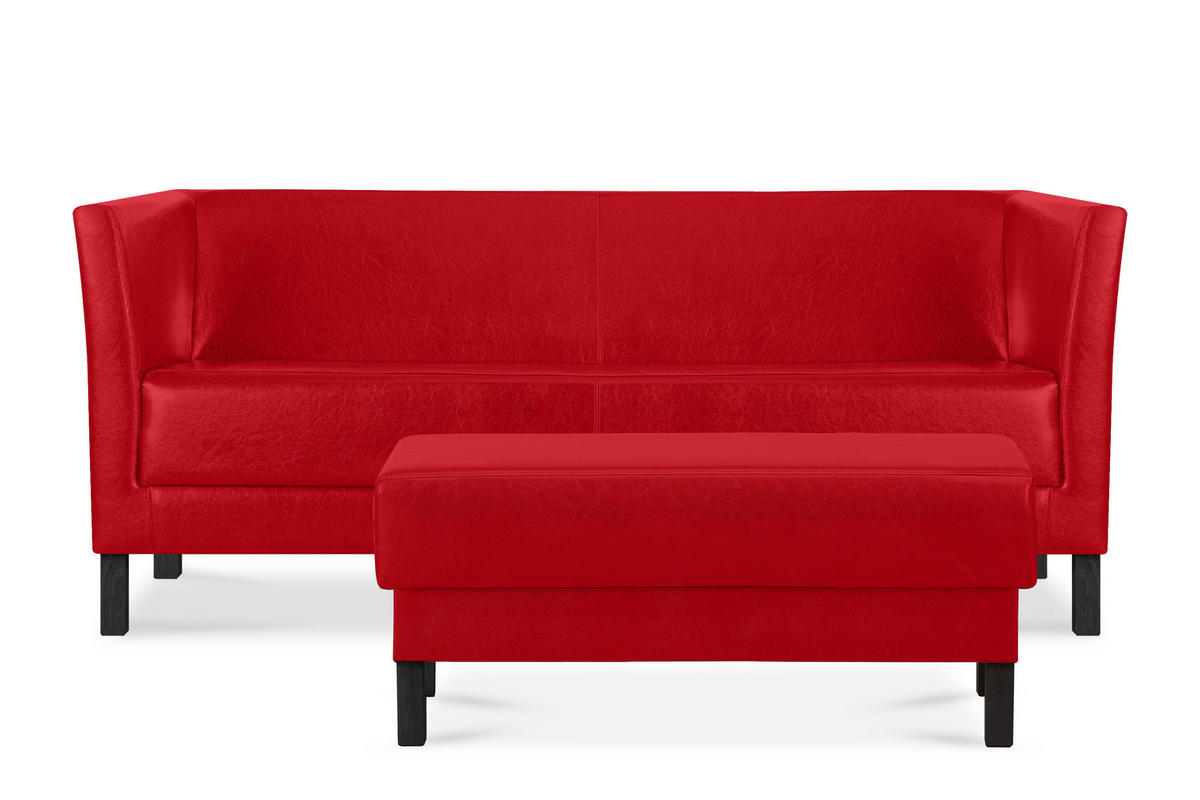 SITZHOCKER ESPECTO auf hohen Holzbeinen, rot - Rot/Schwarz, Textil (106/47/56cm) - KONSIMO®
