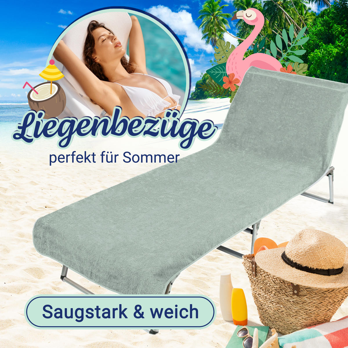 STRANDTUCH, 75x215 cm, 100% Baumwolle, Grün - Salbeigrün, Textil (75/215cm) - Zollner