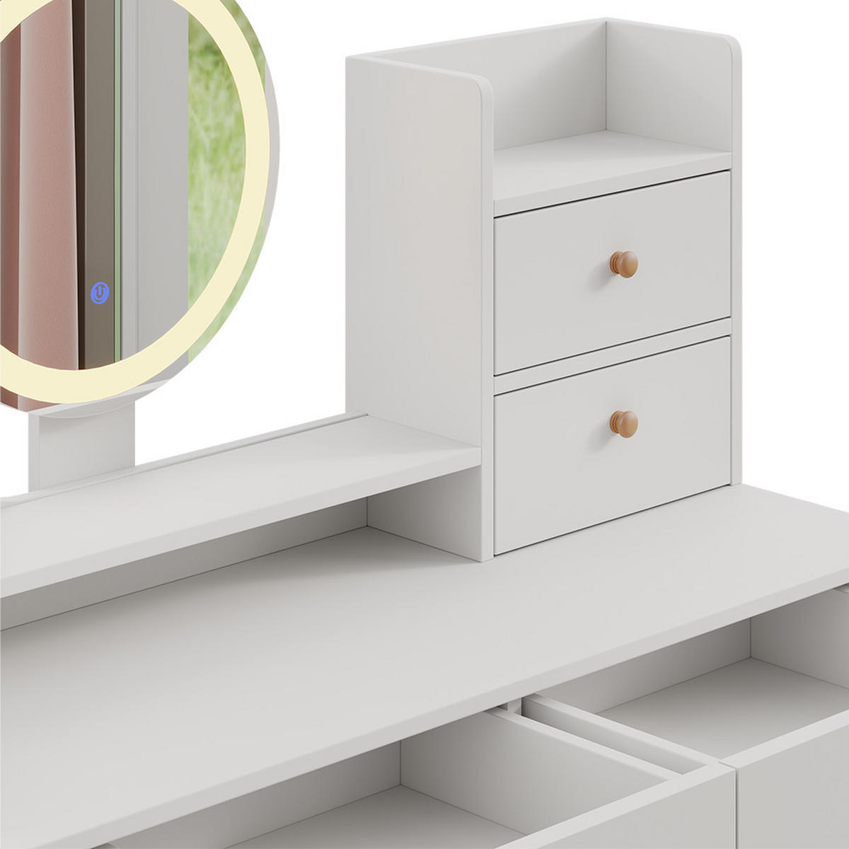 TOALETNÍ STOLEK Edda Bílá 100 cm se zrcadlem LED a stoličkou - bílá, kompozitní dřevo (100/130/40cm) - Vicco