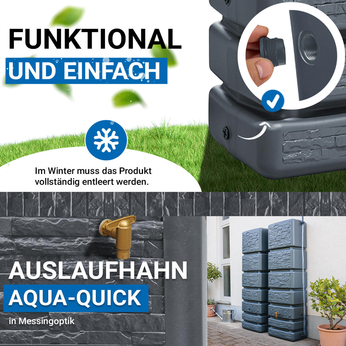 WANDTANK-SET 700 L graphite grey 2 x 350 L inkl. Verbindungsset - Grau, Kunststoff (130/184/39cm) - 4rain