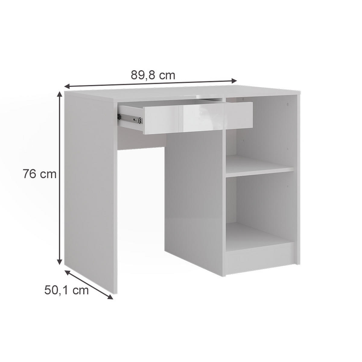 SCHMINKTISCH Sherry Weiß/Weiß Hochglanz 89.8 cm - Weiß Hochglanz, Holzwerkstoff (89.8/76/50.1cm) - Vicco