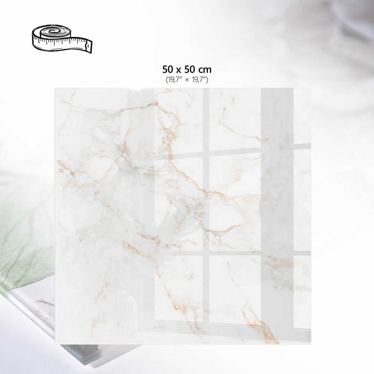 TISCHPLATTE 50x50 cm – Marmordesign - Weiß, Glas (0.4/50/50cm) - Wallfluent