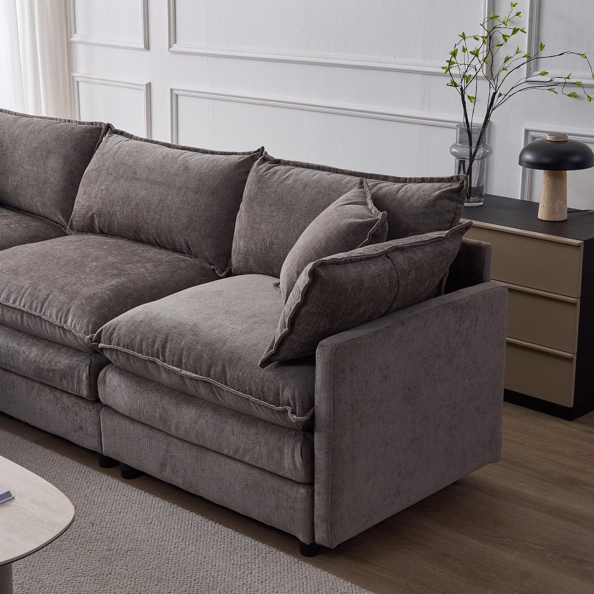 L-FÖRMIGES ECKSOFA Grau 267/154/85 cm 3-Sitzer Modular mit Chenillebezug - Grau, Textil (267/154cm) - PANGIVO