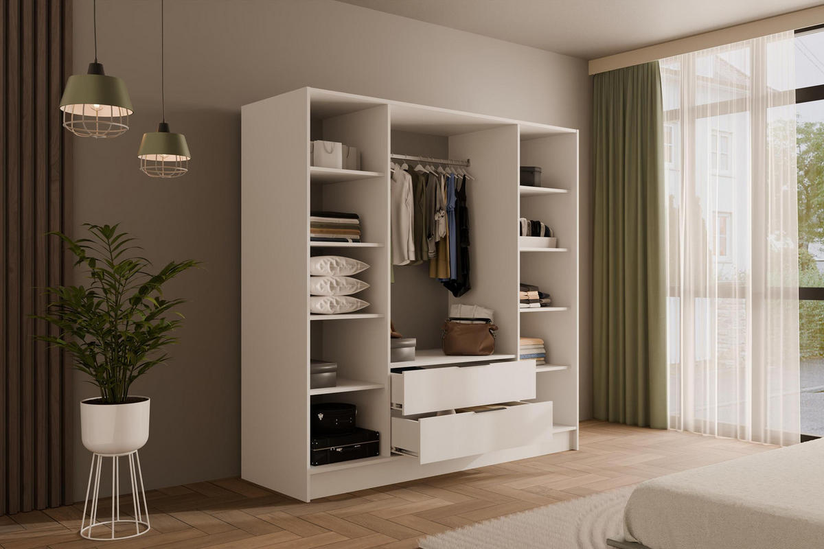 KLEIDERSCHRANK mit Flügeltüren KOLIN 200x200cm Weiß / Weiß - Weiß, Holzwerkstoff (200/200/51cm) - ALTDECOR