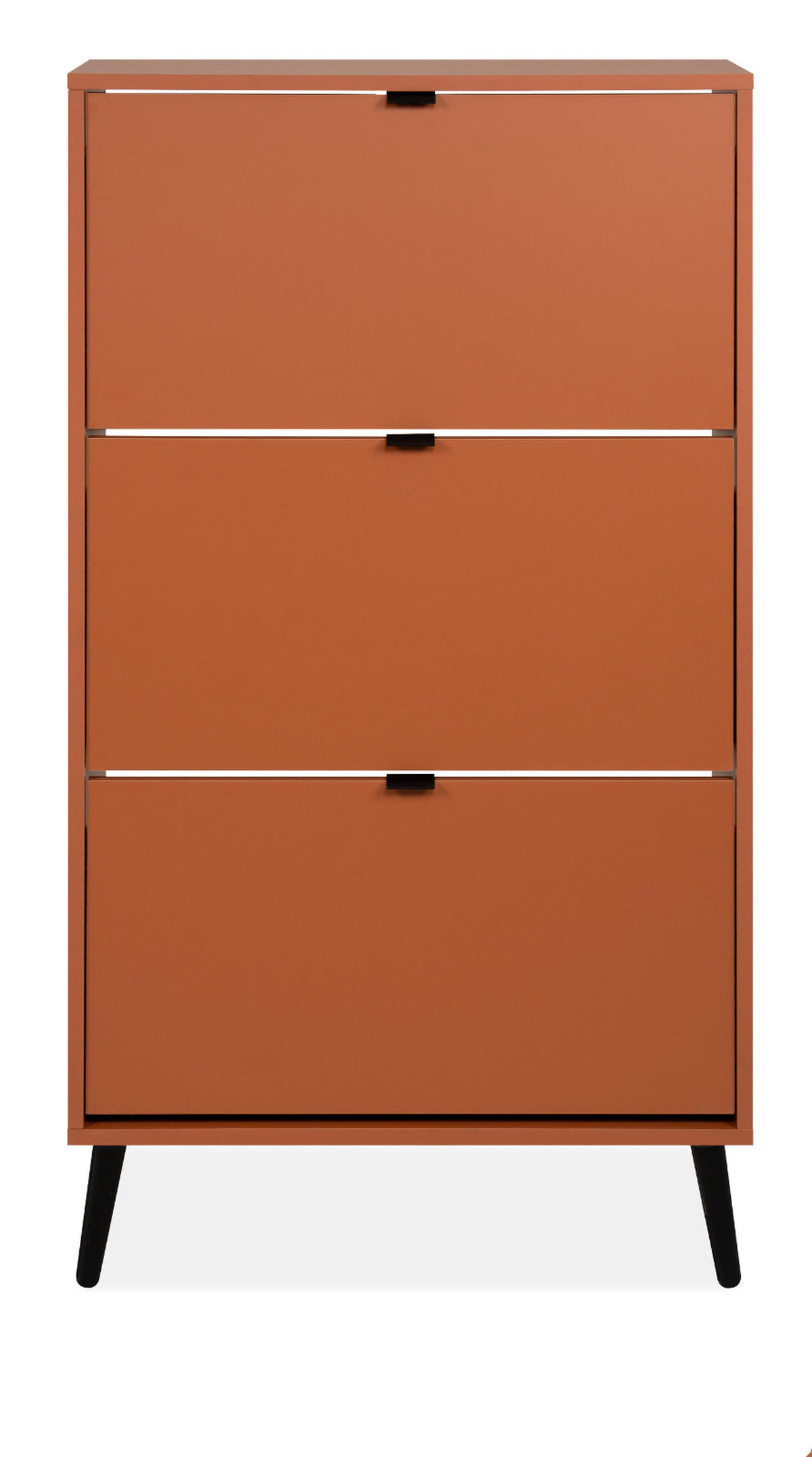 SCHUHSCHRANK terracotta 70 x 125 cm, Schuhkipper mit 3 Klappen - Terracotta/Schwarz, Holz/Holzwerkstoff (70/125/24cm) - Furn.Design