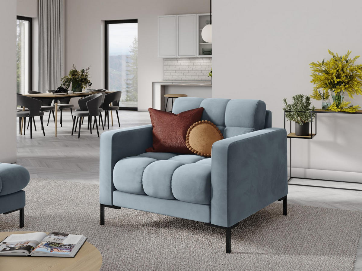 SESSEL Mamaia aus Samt hellblau - Hellblau, Textil (92/75/87cm) - Micadoni