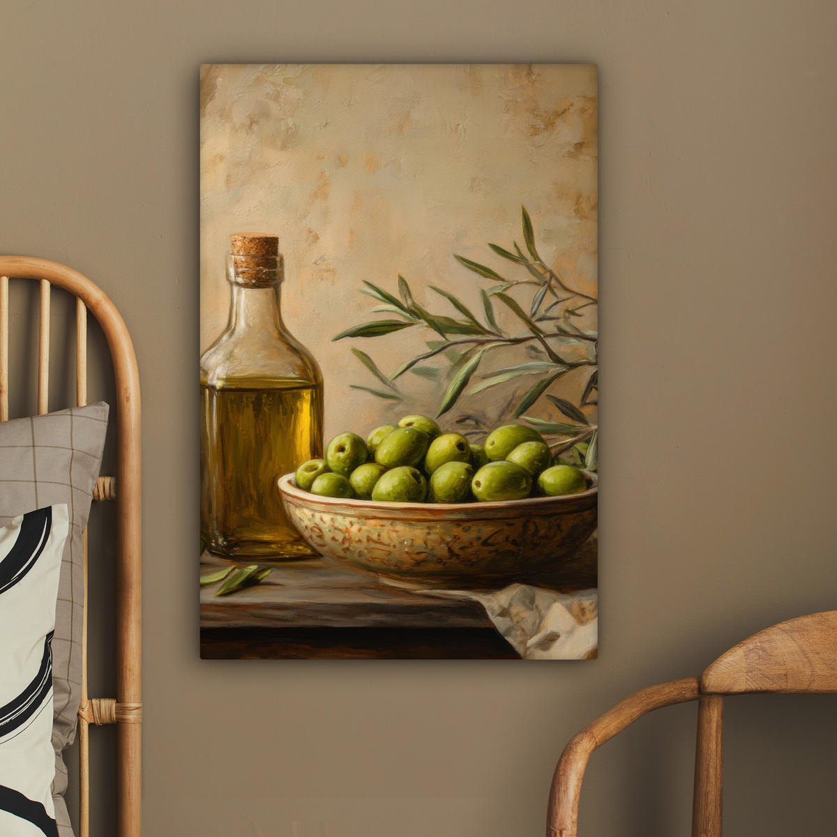 LEINWANDBILD Oliven - Stilleben - Vintage 60x90 cm - Olivgrün, Textil (60/90cm) - MuchoWow