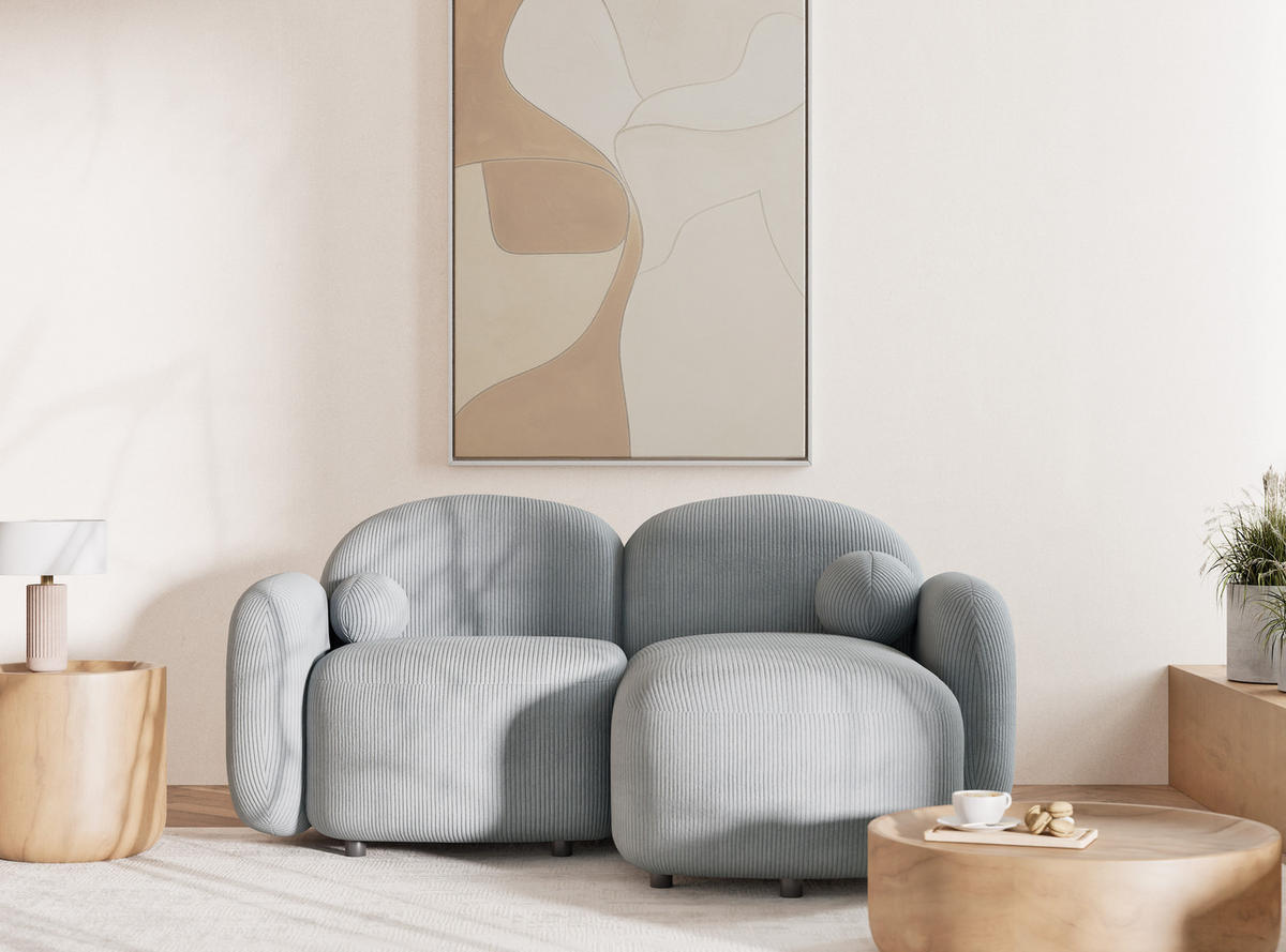 ECKSOFA Bahama Hellgrau Samtstoff - Blaugrau/Schwarz, Holz/Holzwerkstoff (190/146cm) - Maison de Reve