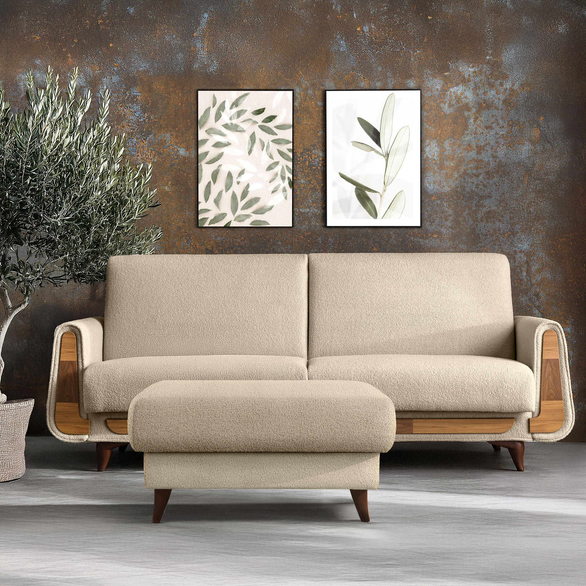 Thumbnail - Konsimo® Hocker, Creme, Textil, 92x49x92 cm, Wohnzimmer, Hocker, Sitzhocker