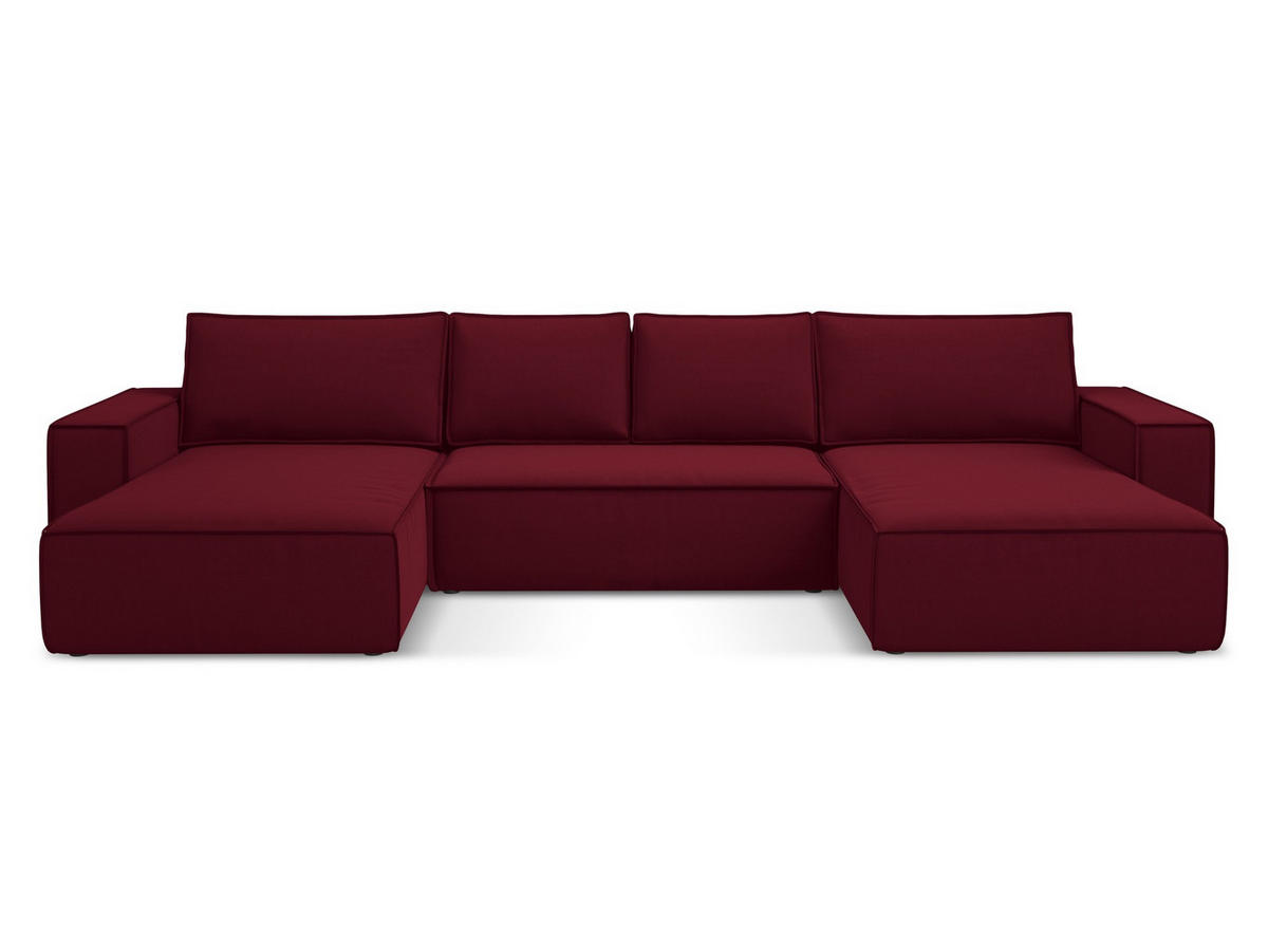 WOHNLANDSCHAFT Samt Stoff Rot - Bordeaux/Rot, Kunststoff/Textil (398/82/185cm) - Makamii