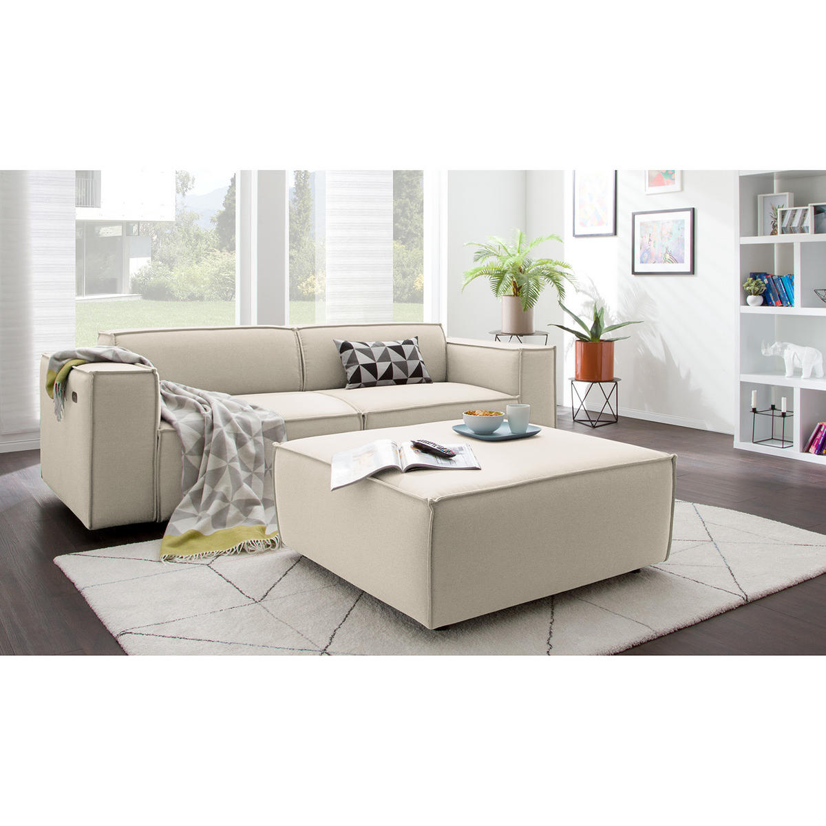 POLSTERHOCKER - Quadratisch - Schwarz/Weiß, Kunststoff/Textil (98/40/97cm) - home24