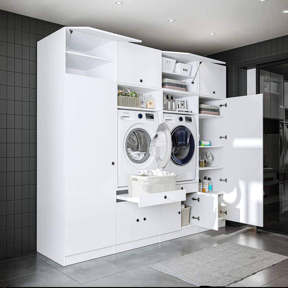 WASCHMASCHINENSCHRANK Serie 1 254cm Breit, 230cm Hoch - Weiß, Holzwerkstoff (254/230/67cm)