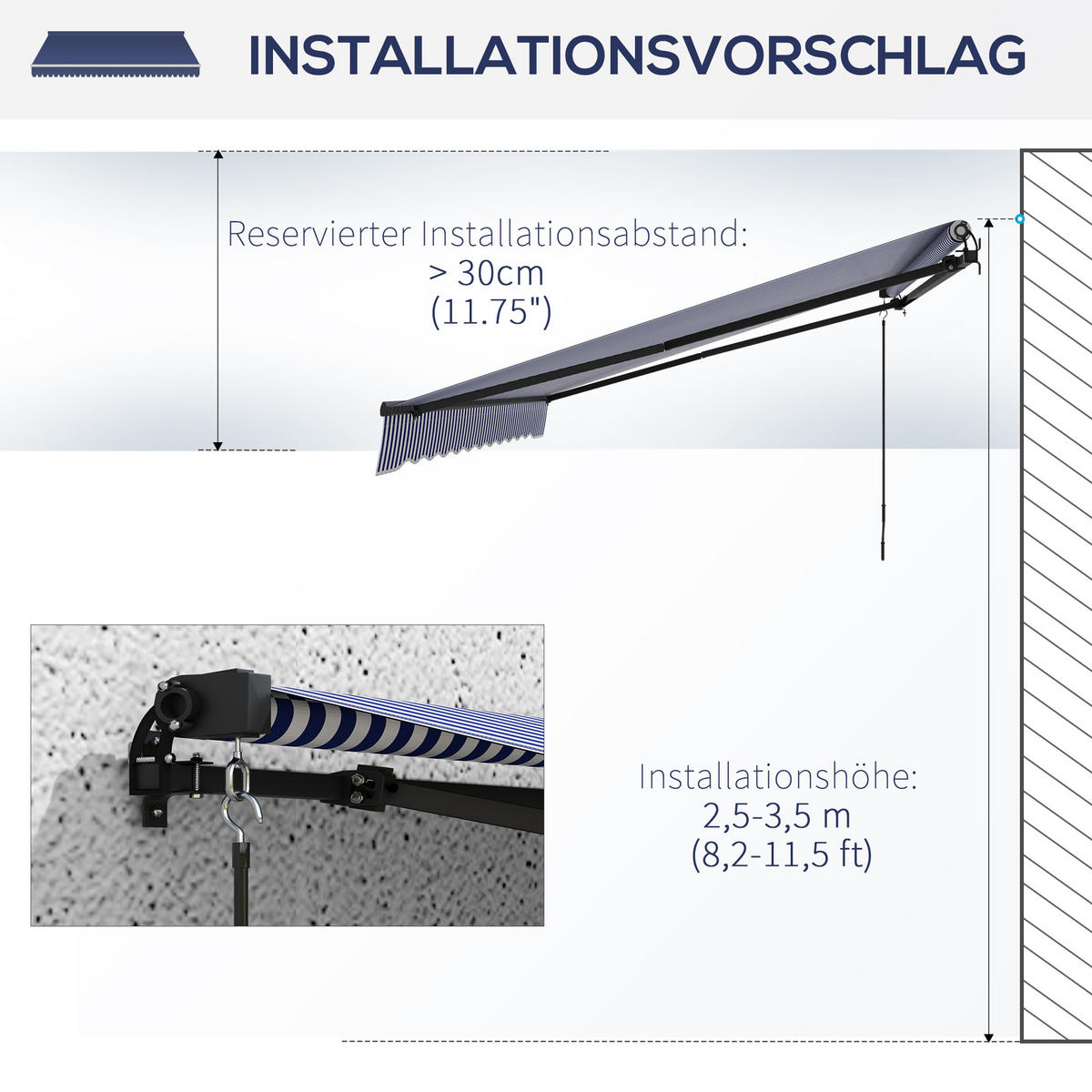 MARKISE, Blau+Weiß, Polyesterstoff, Aluminium - Blau, Metall (300/1/396cm) - Outsunny