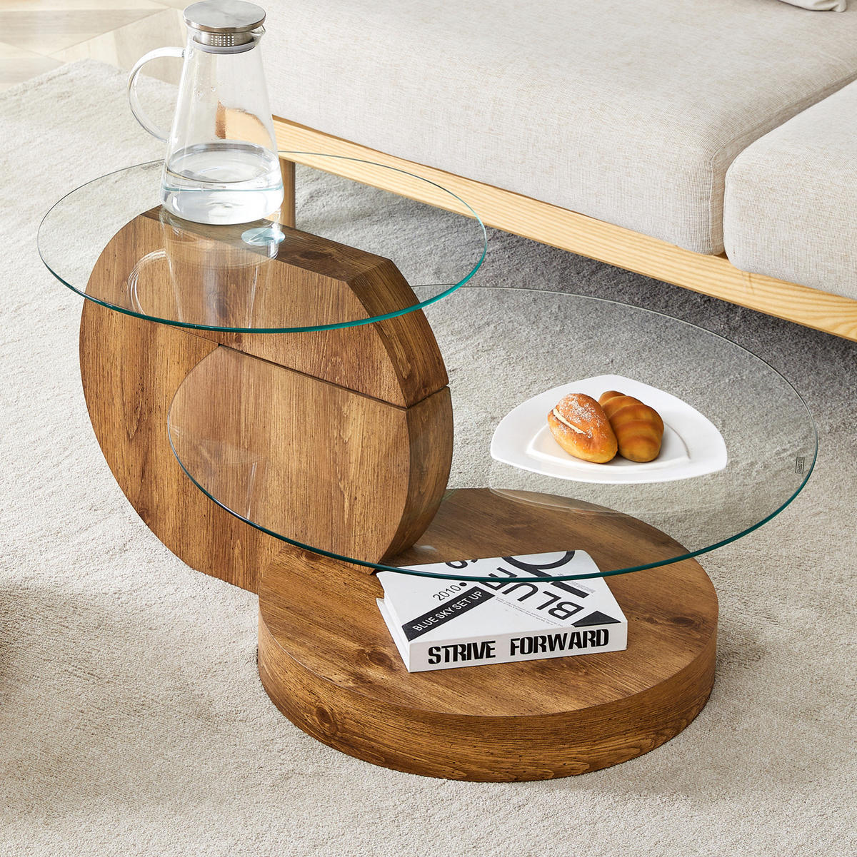 COUCHTISCH 70/70/50 cm mit mehrstufigen Ablageflächen und gehärteter Glasplatte, Transparent/Holz - Klar, Holzwerkstoff (69.8/69.8/49.8cm) - Redom