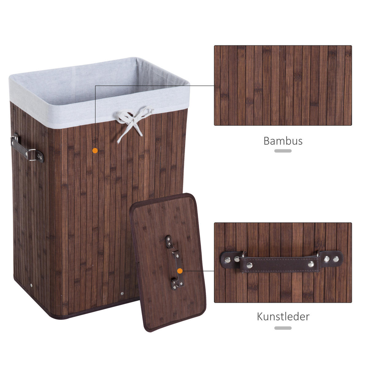 WÄSCHEKORB, Bambus, Dunkelbraun - Dunkelbraun, Naturmaterialien (30/60/40cm) - HOMCOM
