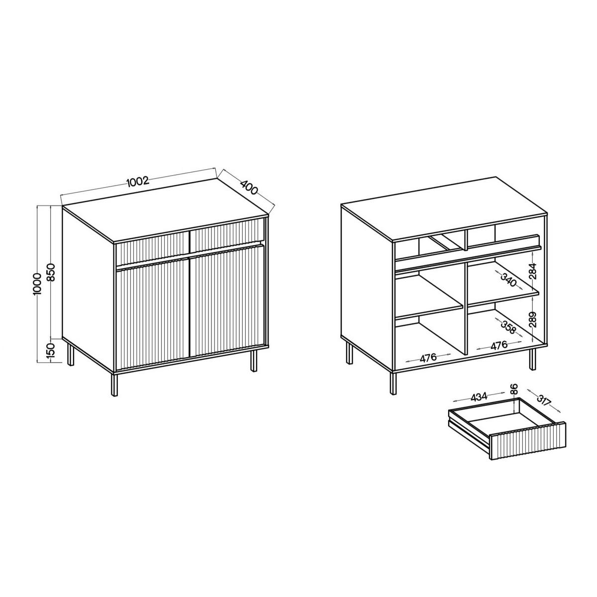 KOMMODE OSTIA 100/100/40 cm mit 2 Schubladen 2 Türen Goldfarben - Goldfarben, Holzwerkstoff (100/100/40cm) - MASSENO
