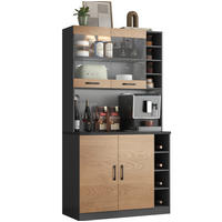 BUFFETSCHRANK 100/47/187 cm mit LED-Beleuchtung, Kabellöchern und verstellbaren Fächern, Grau/Natur - Naturfarben, Holzwerkstoff (100/187/47cm) - Redom