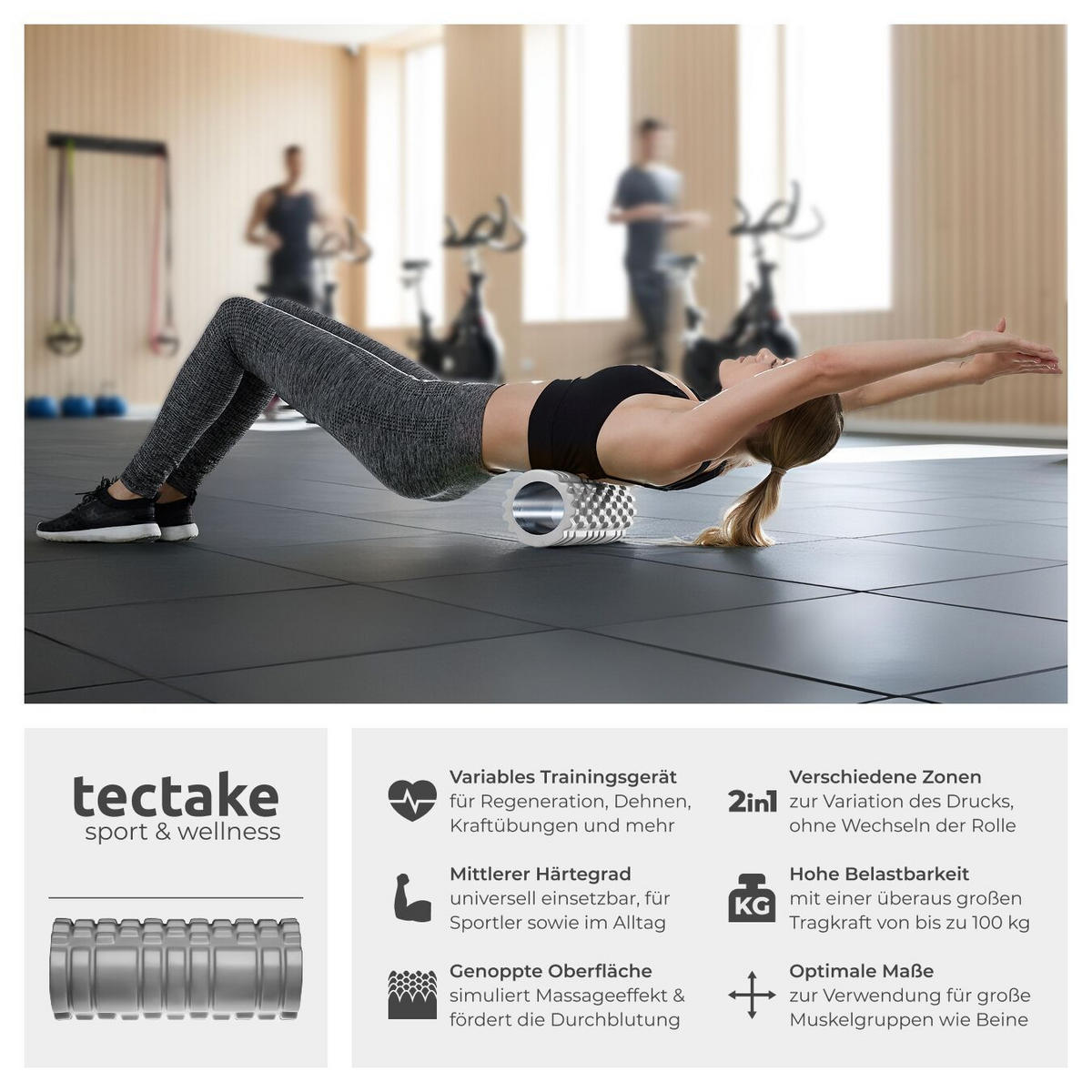 FASZIENROLLE ,leichte Reinigung, 335 x 145 mm,grau - Grau, Kunststoff (14.5/14.5/33.5cm) - tectake