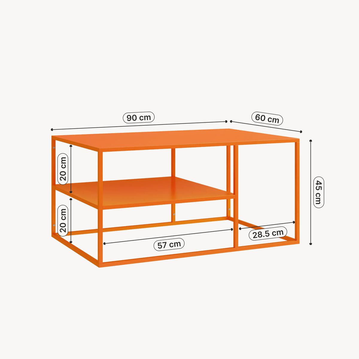 COUCHTISCH Solund 45/90/60 cm - Orange, Metall (60/90/45cm) - [en.casa]