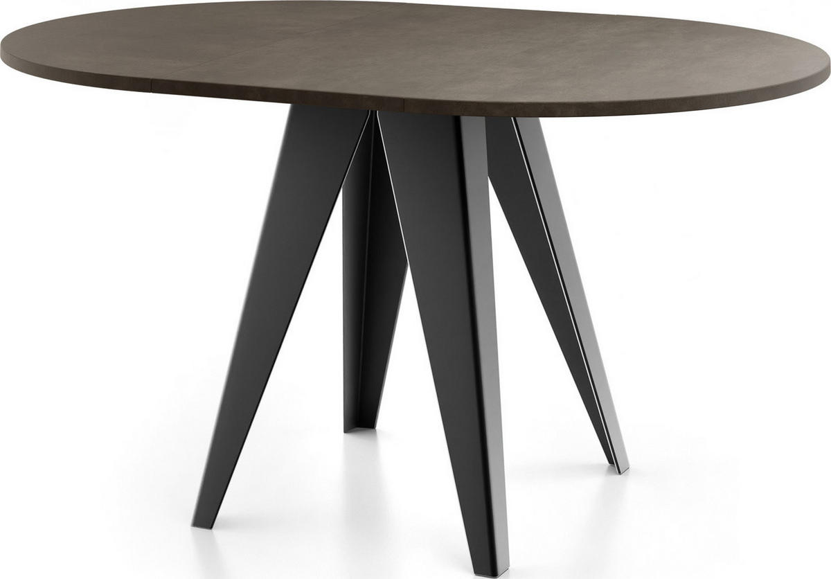ESSTISCH Glory runder ausziehbarer, Dunkelgrauer Chicago Beton 90-130/100/76 cm - Dunkelgrau/Schwarz, Holzwerkstoff/Metall (90/130/76cm) - WFL GROUP