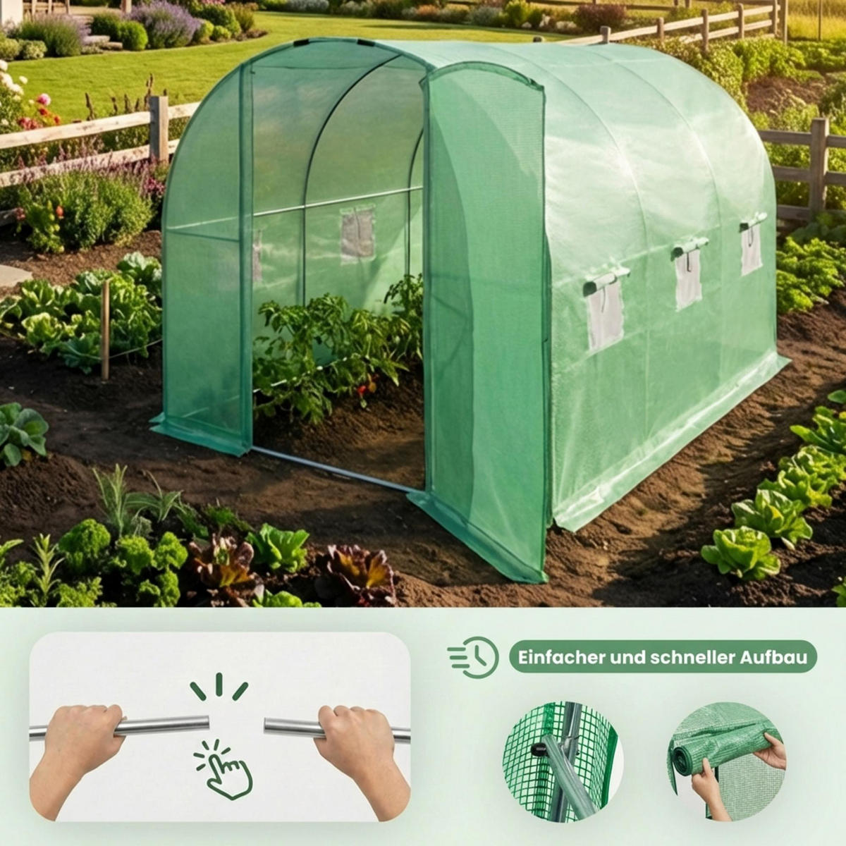 TUNNELGEWÄCHSHAUS mit Metalltür, Grün, 200x300x200 cm - Grün, Metall (200/200/300cm) - Akord
