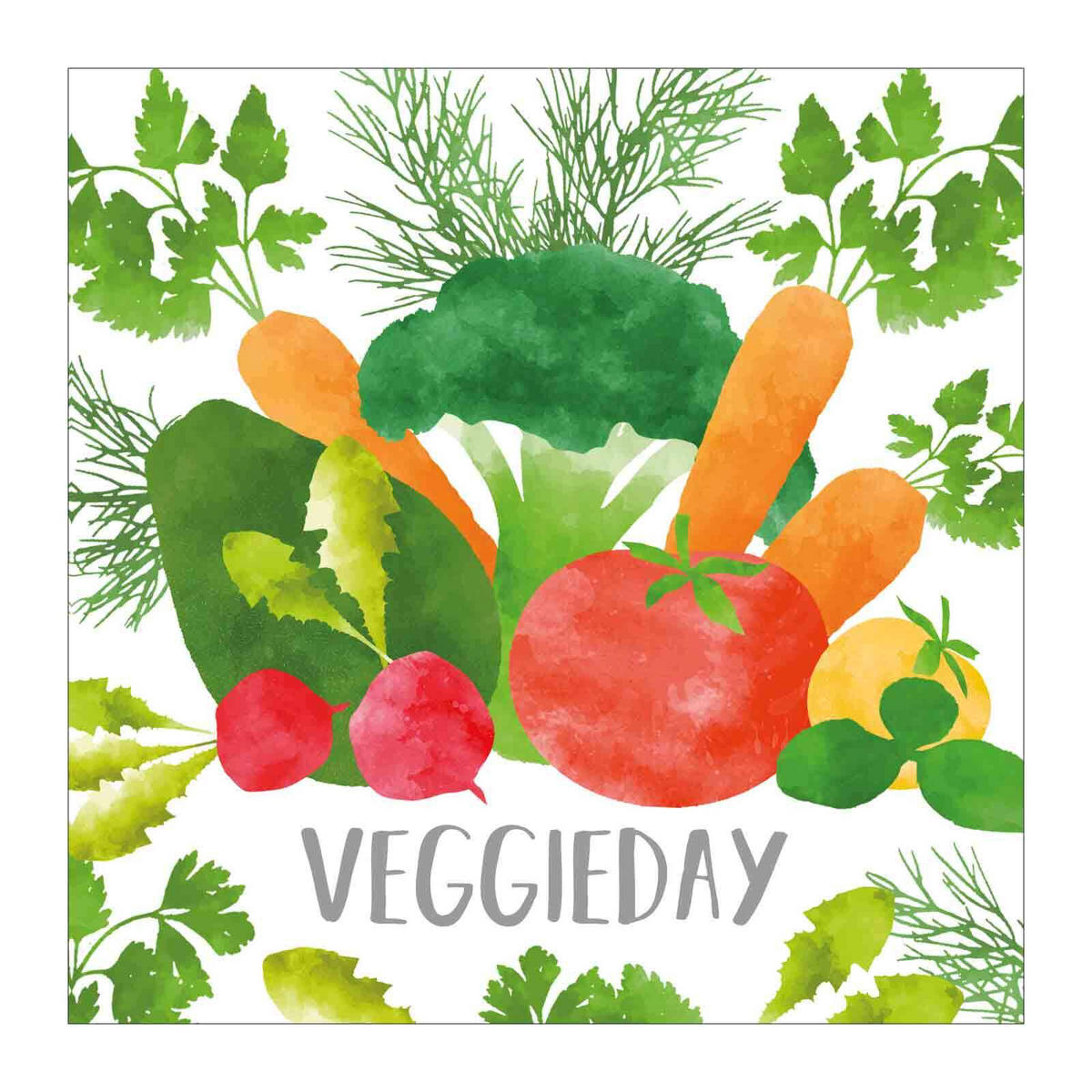 PAPIER SERVIETTEN VeggieDay 33 x 33 cm 100er Set - Multicolor/Grün, Papier (33/33cm) - PPD