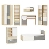 KINDERZIMMER-SET Drop Fjord Buche / Weiß / Grau 621 / 205 / 199cm - Multicolor/Weiß, Holz/Holzwerkstoff (621/199/205cm) - Feldmann-Wohnen
