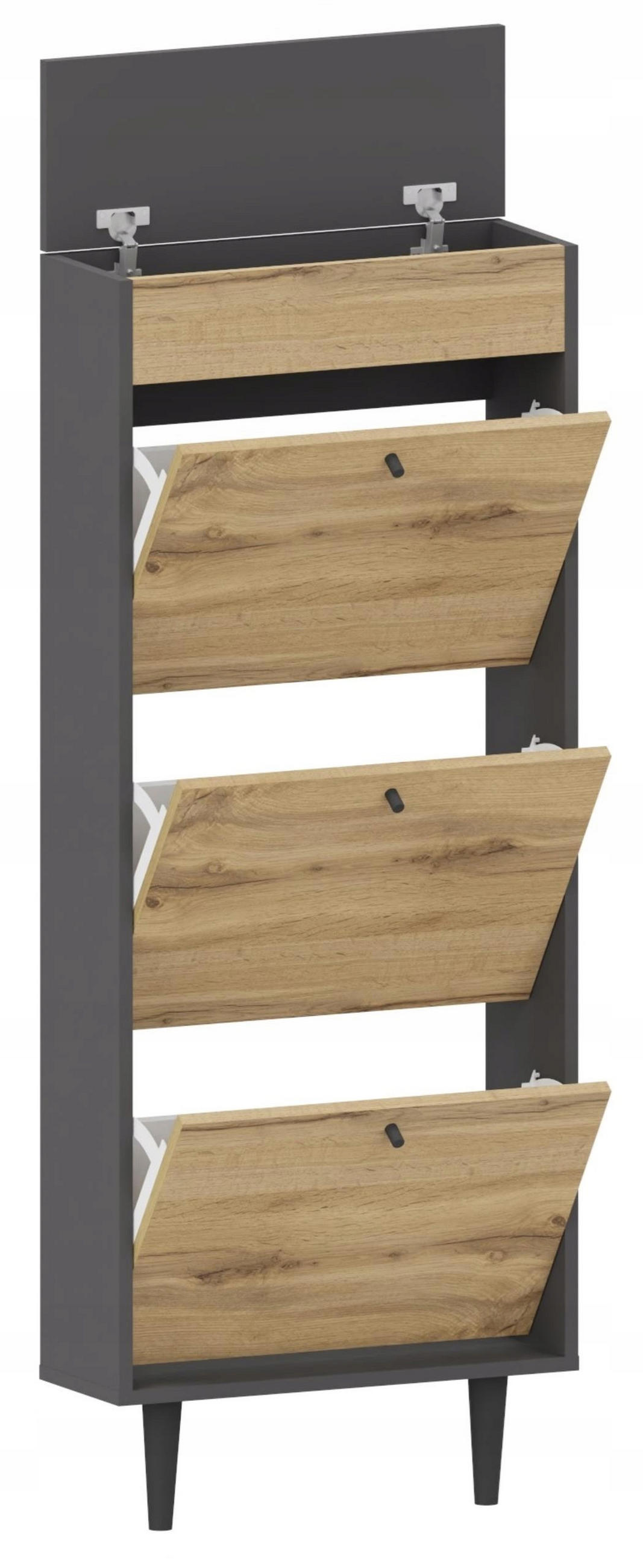 SCHUHSCHRANK Dotti 531 Anthrazit-Wotan Eiche 55/21/141 cm Wandmontage - Anthrazit/Eiche Wotan, Holzwerkstoff (55/141/21cm) - Matkam Möbel