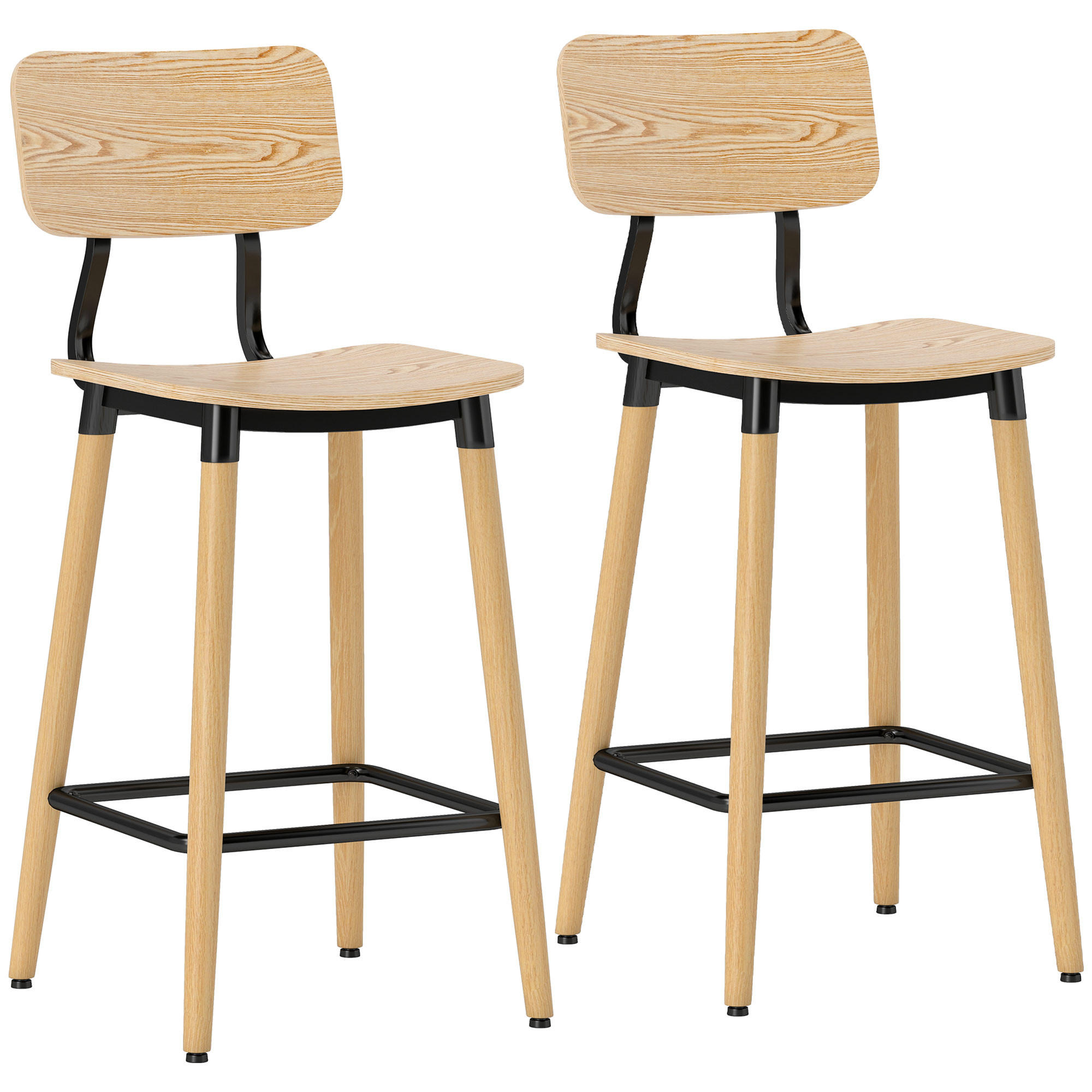 BARHOCKER 2er-Set mit Rückenlehne, Hellbraun - Naturfarben, Holzwerkstoff (41/94/47cm) - HOMCOM