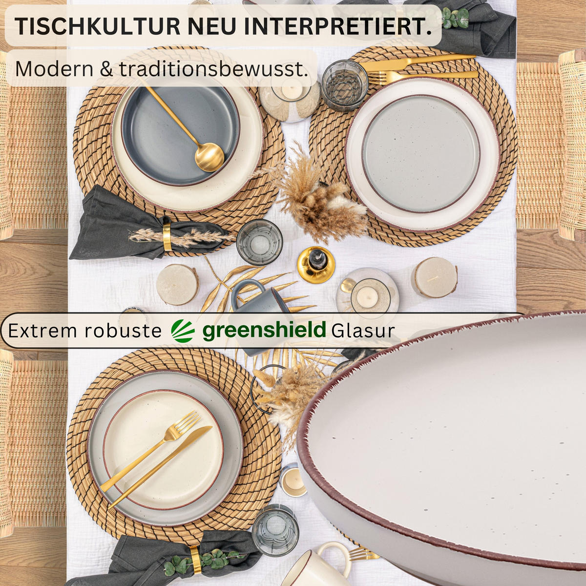 DESSERTTELLER BOMBAY MOONLIGHT - 4 teilig aus Steingut - Creme/Grau, Stein (20.5cm) - Sänger