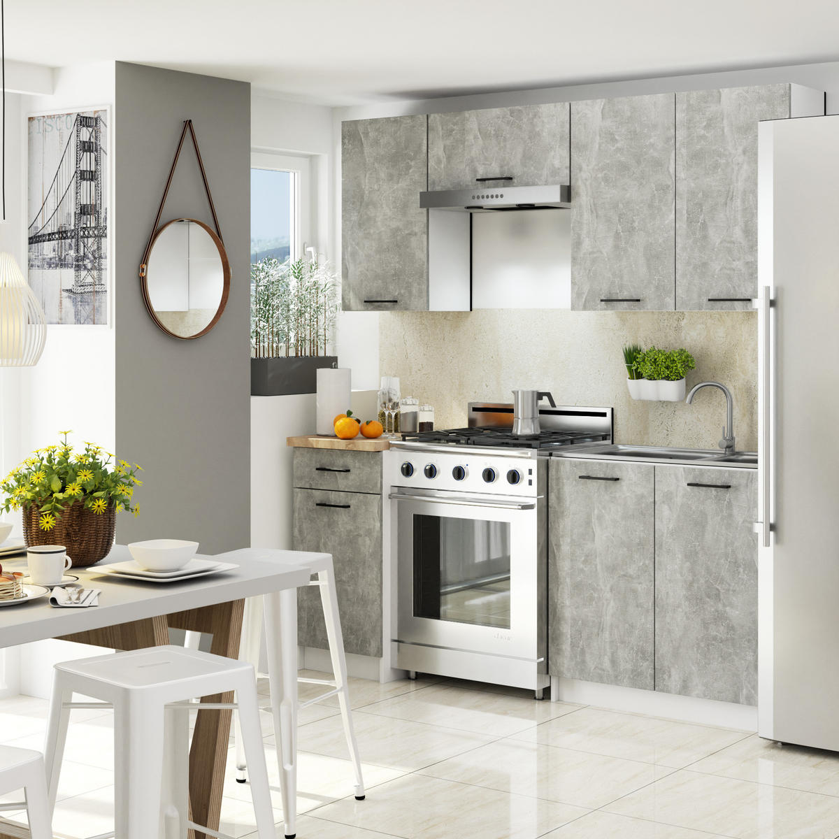 HÄNGESCHRANK Weiß, Beton 72/60/30 - Hellgrau/Weiß, Holzwerkstoff (60/72/30cm) - RAUMHIRSCH FURNITURE