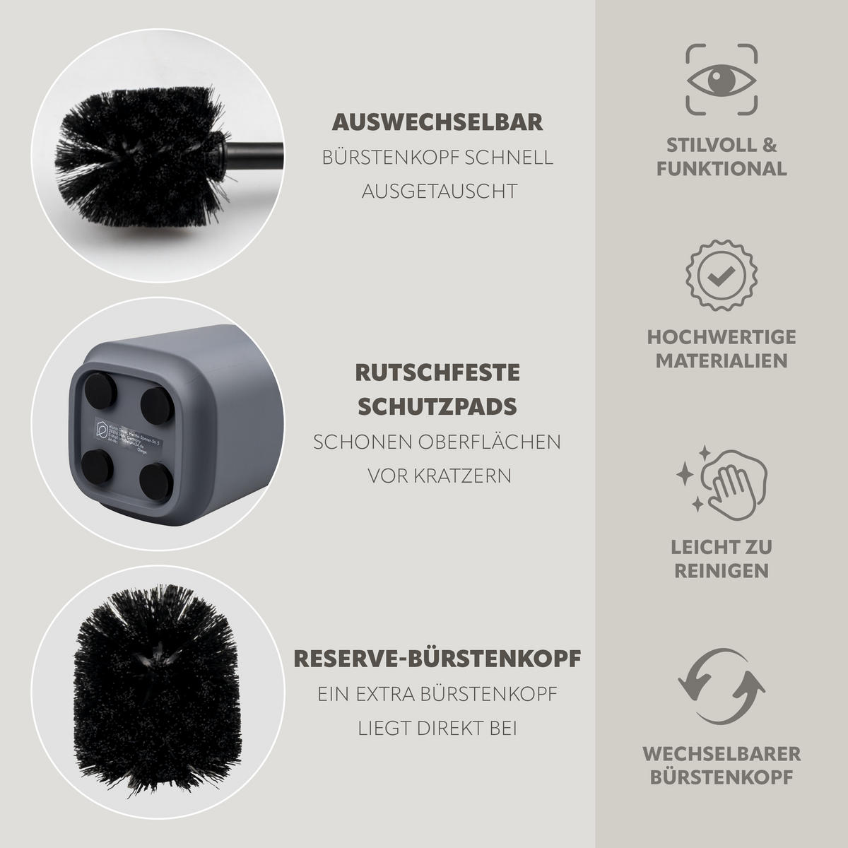 BAD-ACCESSOIRES-SET VALONA 2tlg., grau, Kunststoff - Grau, Kunststoff (21/25.5/21cm) - eluno