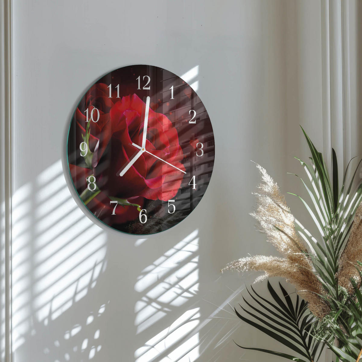 WANDUHR fi30 cm - Rosen - Rot, Glas (30/30/0.4cm) - TULUP