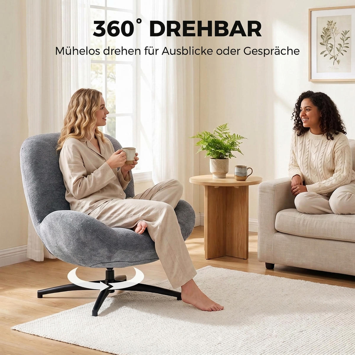 DREHBARER Akzentstuhl Dunkelgrau 89.0/83.0/85.0 cm - Dunkelgrau, Textil (83/85/89cm)