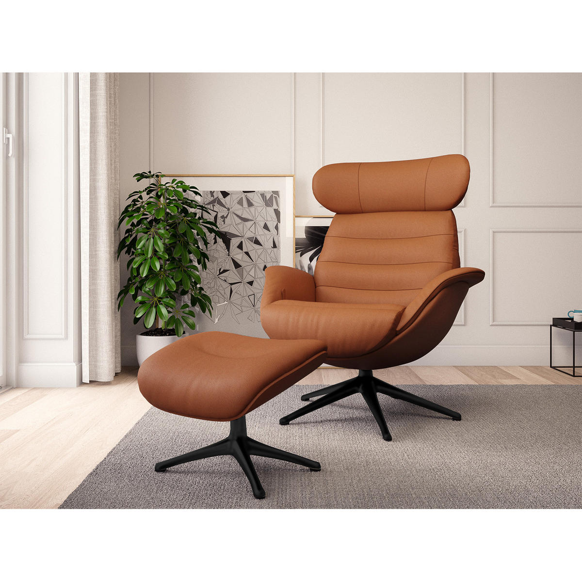RELAXSESSEL - Kastanienfarben, Leder/Metall (90/107/90cm) - home24