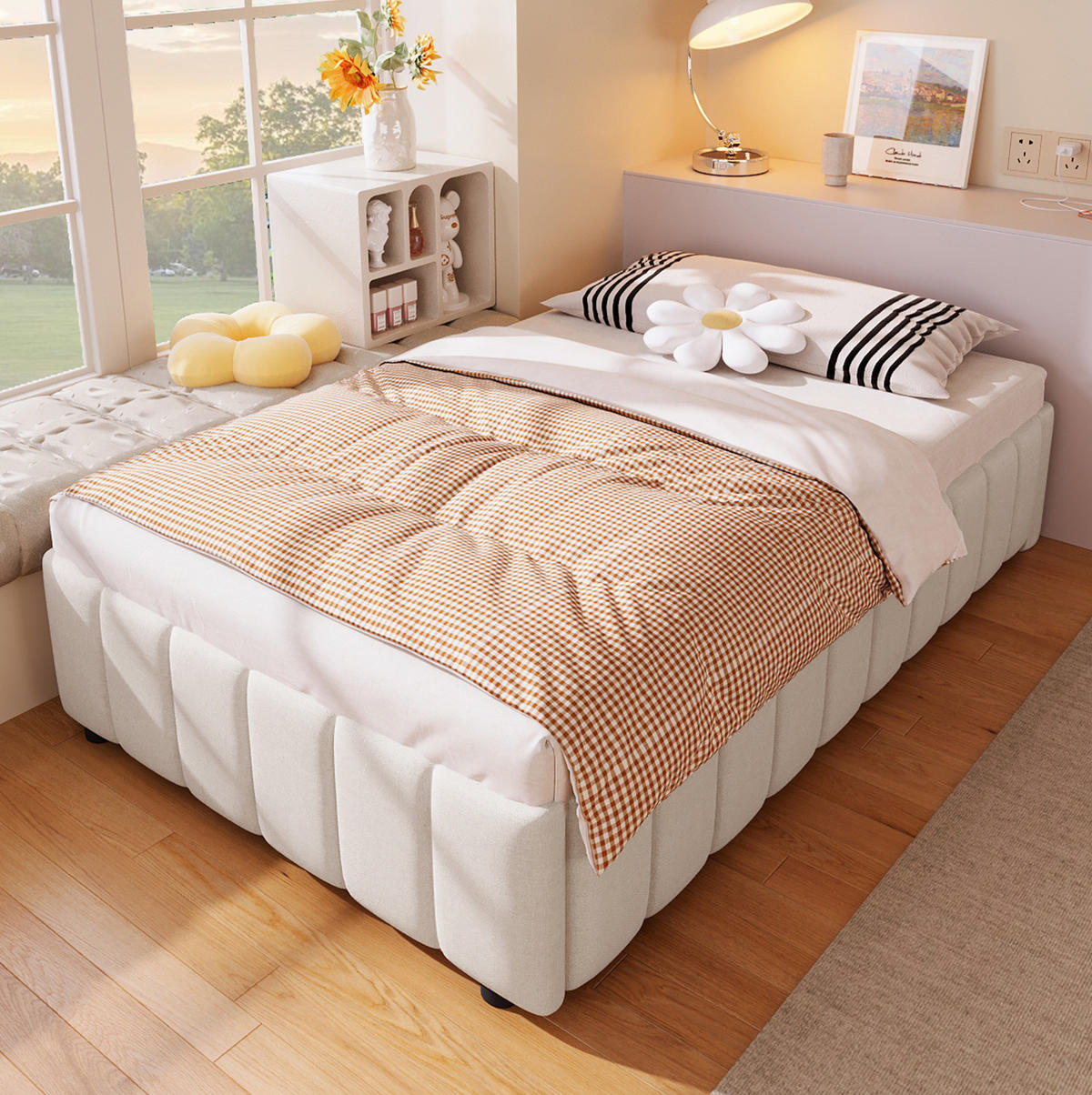 POLSTERBETT 90/200 cm Beige aus Leinen mit hydraulischem Stauraum - Beige, Textil (90/200cm) - OKMYHOME