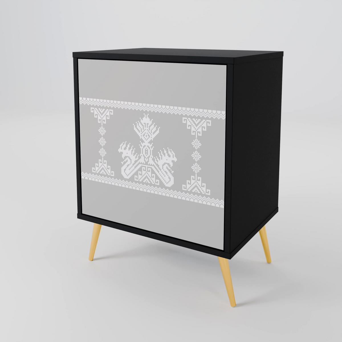 SIDEBOARD THAI GRAY, Schwarz, 57,5x42x70,5 cm, Schwarze Metall-Sternfüße - Multicolor/Schwarz, Holzwerkstoff/Metall (57.5/70.5/42cm) - SpaceRebels