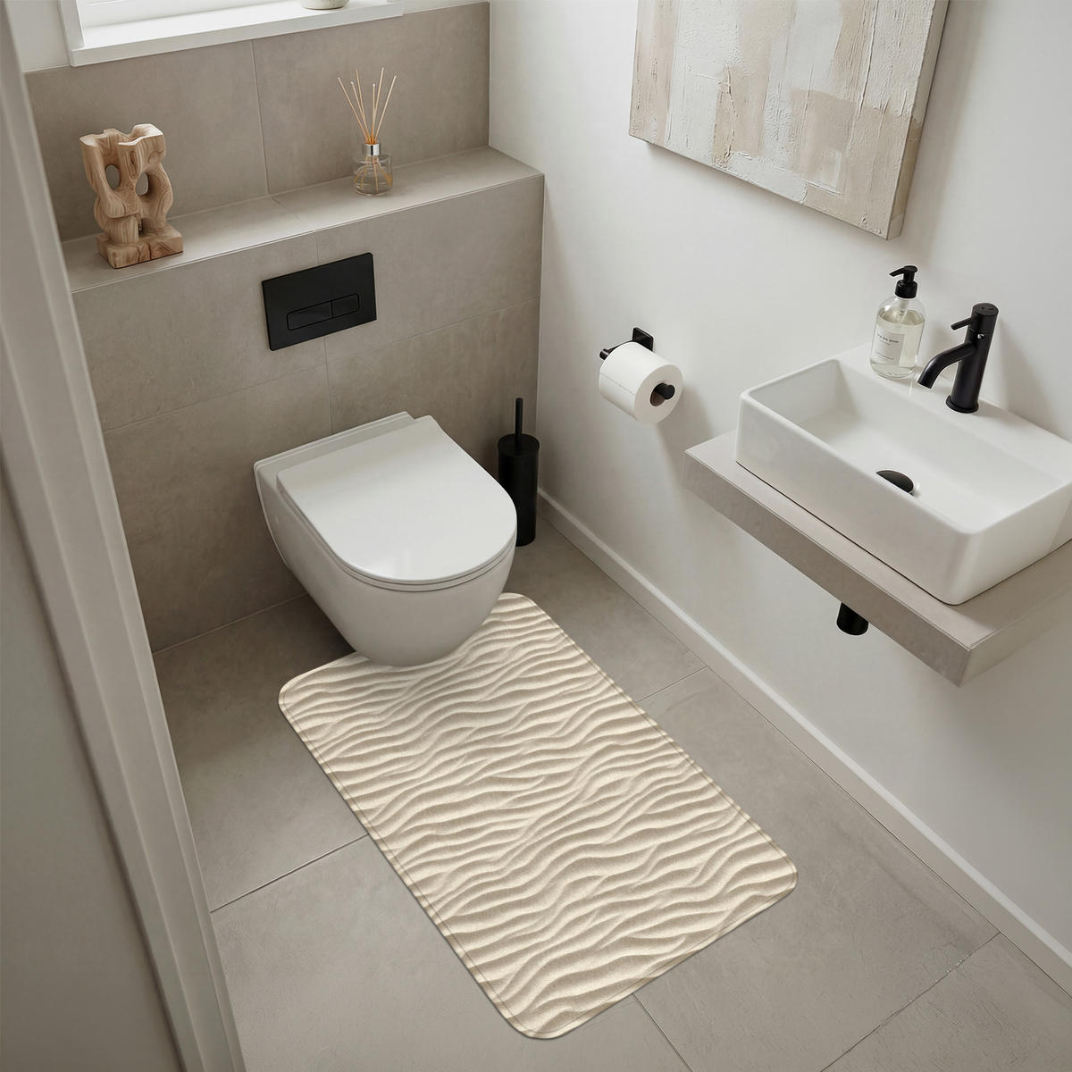 KÚPEĽŇOVÁ PREDLOŽKA Piesok - Vlny - Béžová 60x90 cm - béžová, textil/plast (60/90cm) - OnlyWow