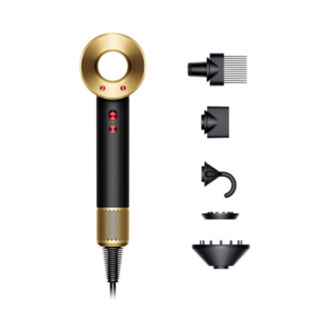 HAARTROCKNER Supersonic HD07 Onyx Gold mit Stylingaufsätzen, Föhn, Haartrockner, Stylinggerät, Diffusor, Beauty Gerät, Haarstyling, Profi Haartrockner - Goldfarben/Schwarz, Kunststoff/Metall (7.8/24.5/9.7cm) - Dyson